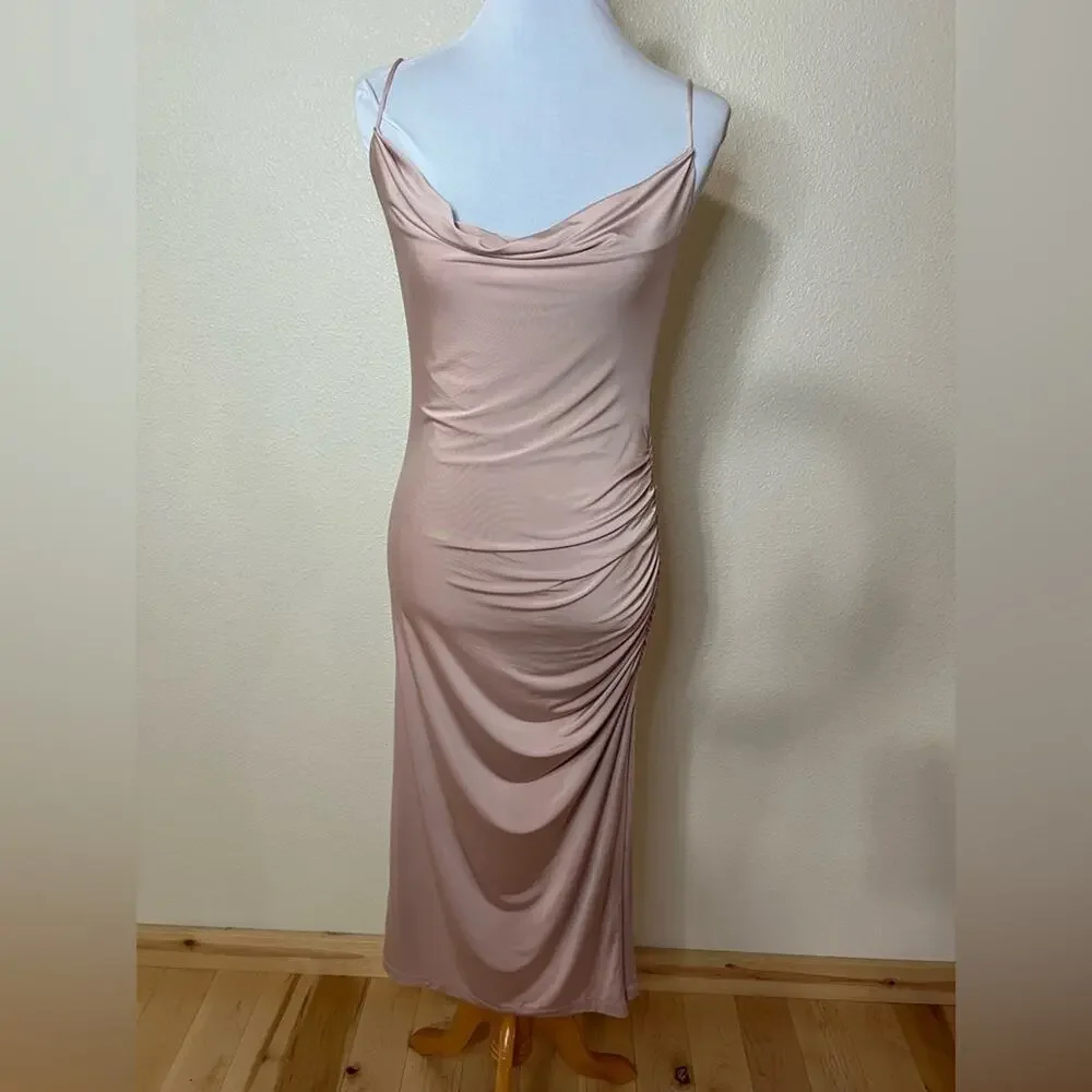 Lovers And Friends Cowl Neckline Jersey Side Ruched Midi Dress LARGE
